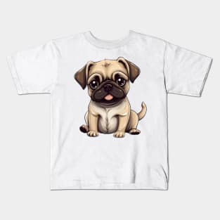 Cute Cartoon Pug Puppy Dog Kids T-Shirt